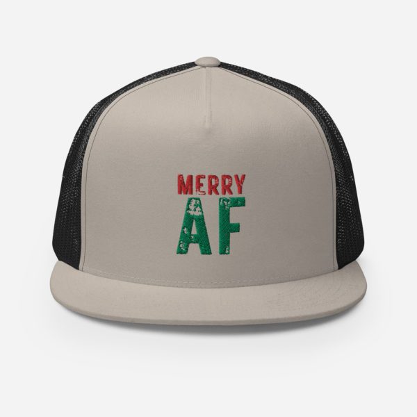 Front view of silver-black Merry AF cap.