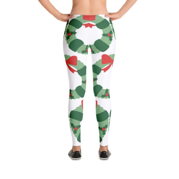 Back view of Christmas Wreath Yoga leggings.