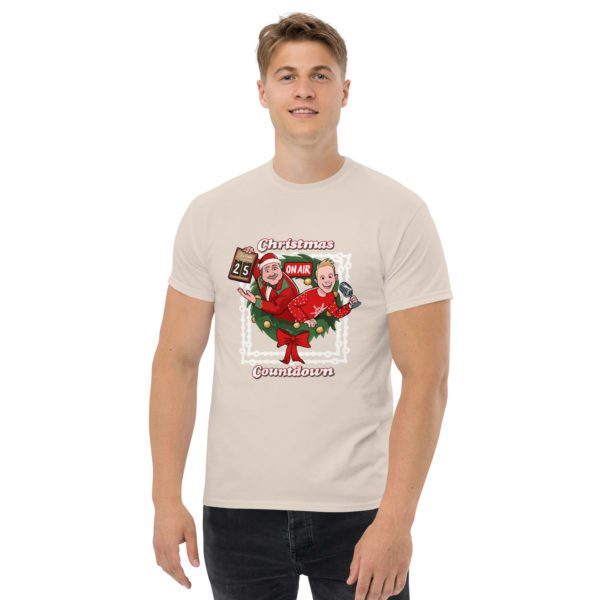 Model for white Christmas Countdown T-shirt.