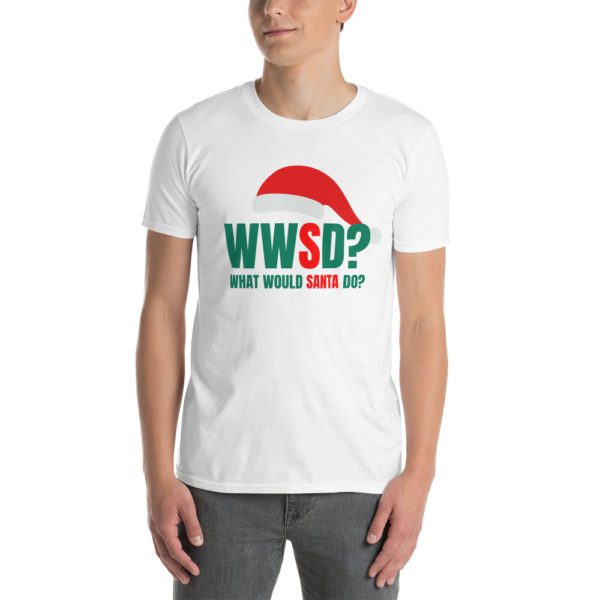 Model for white WWSD T-shirt.