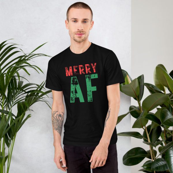 Model for black Merry AF T-shirt.