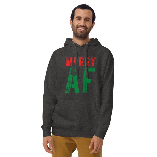 Model for charcoal Merry AF Hoodie