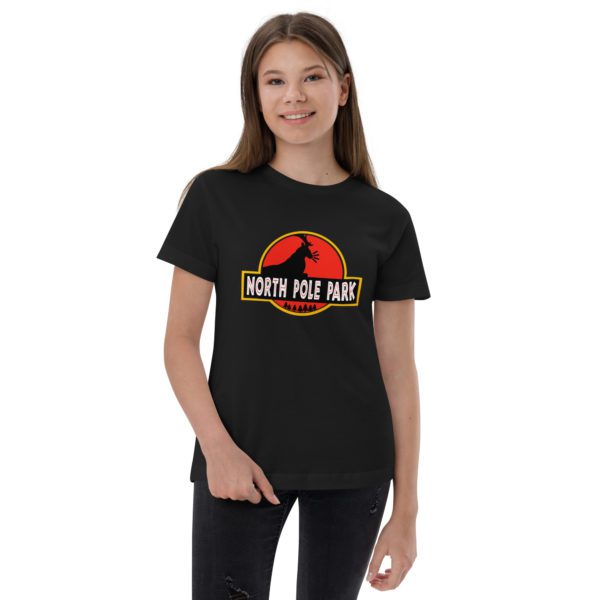 Model for black North Pole Park Youth shirt